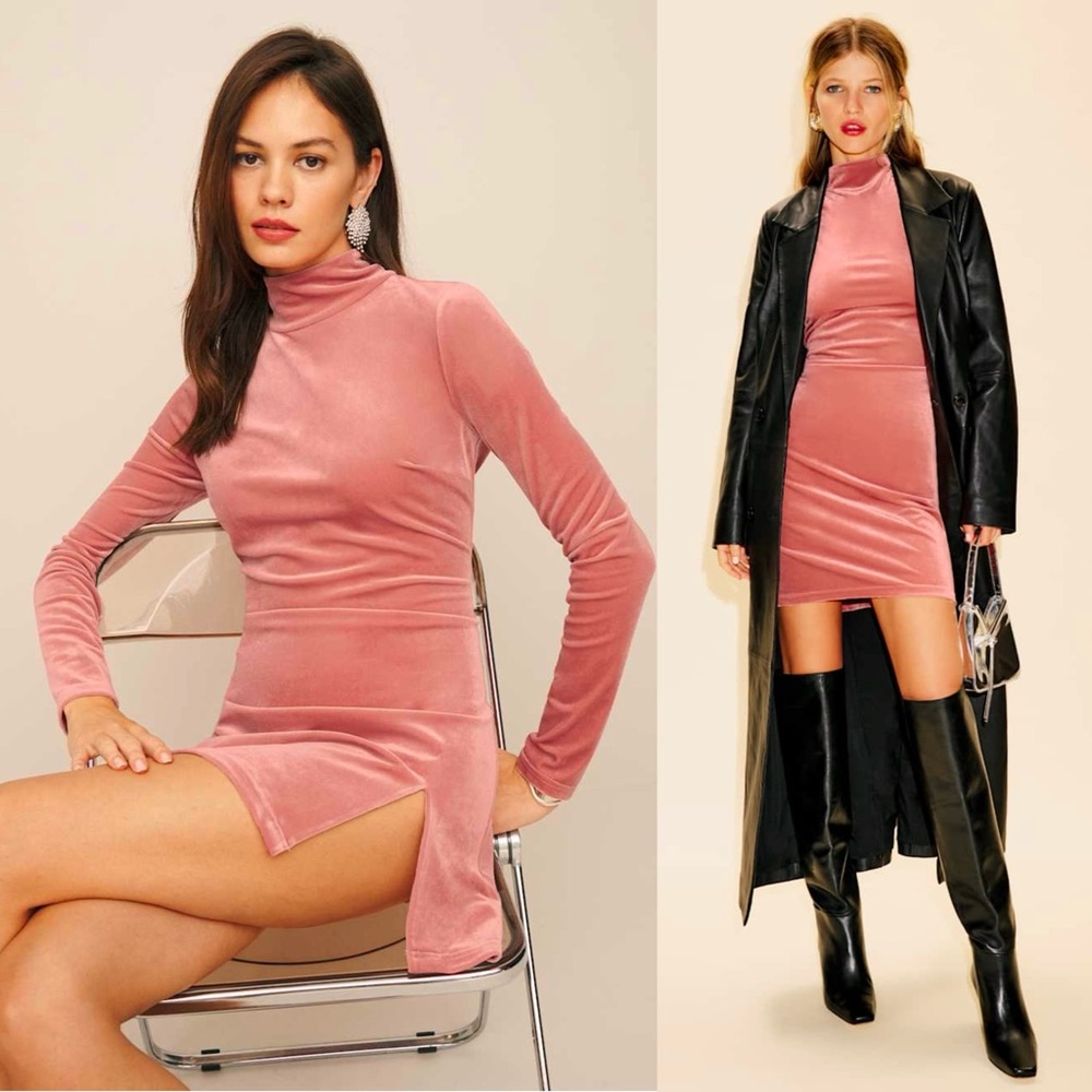 REFORMATION Velvet Mockneck Long Sleeve Bodycon Coquette Old Money Mini Dress XS